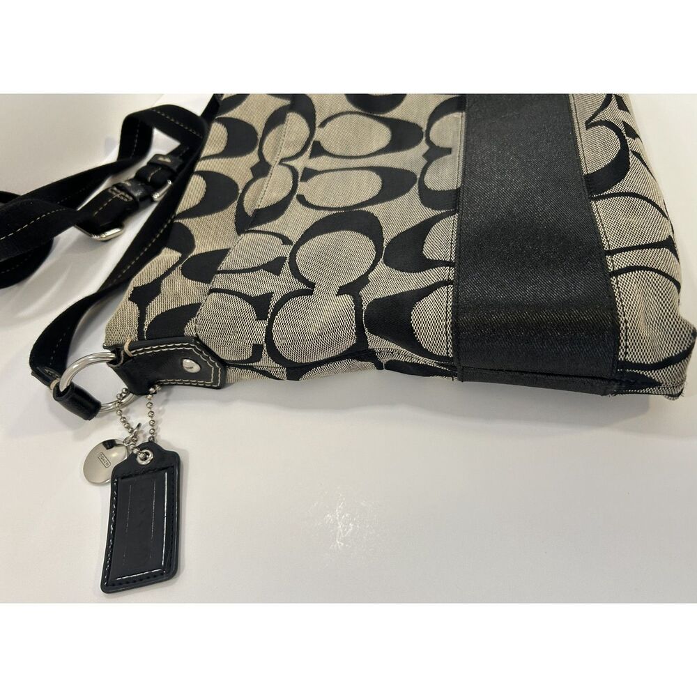 COACH Signature Stripe File Bag Crossbody Purse Black Grey Canvas F19220 - Picture 6 of 9